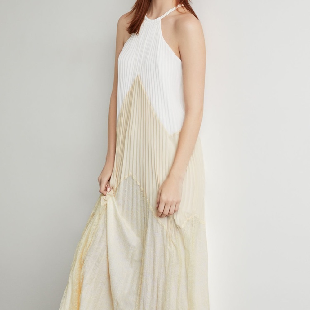 BCBG MAXAZRIA Colorblocked Pleated Maxi Dress